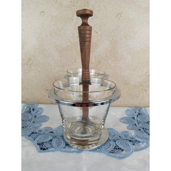 MCM Kromex Condiment Carousel/Server with 2 Glass Cups - Picture 5 of 12